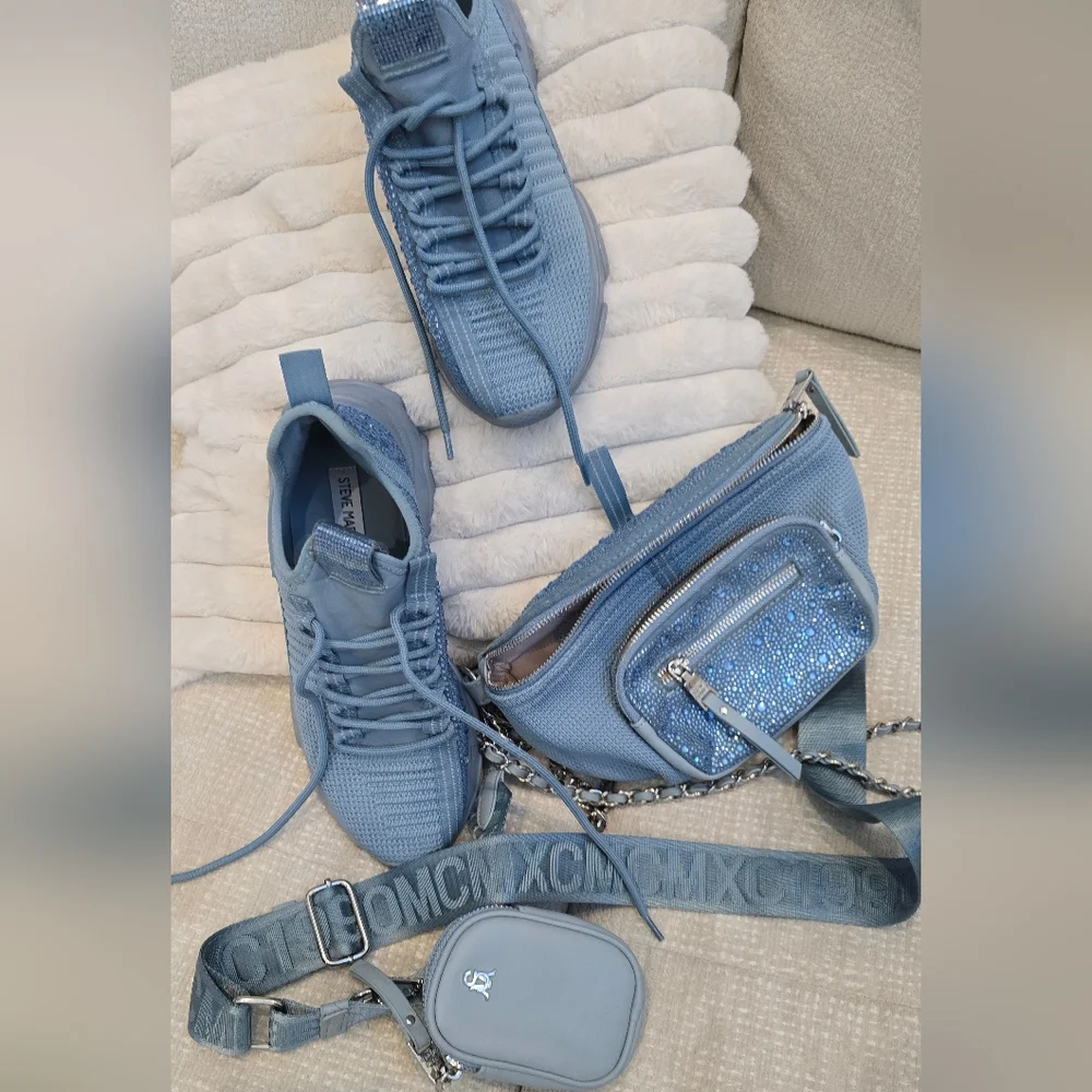 Steve Madden Bmaxima Multi Crystals Cross Body Sling Bag + Shoes Bundle 9 (Blue)